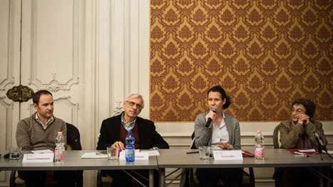 v.l.n.r.: Ádám Schönberger (MAROM), Tamás Lichtmann (ORZSE), Eszter Lányi (Haver) und Ágnes Heller (ELTE)